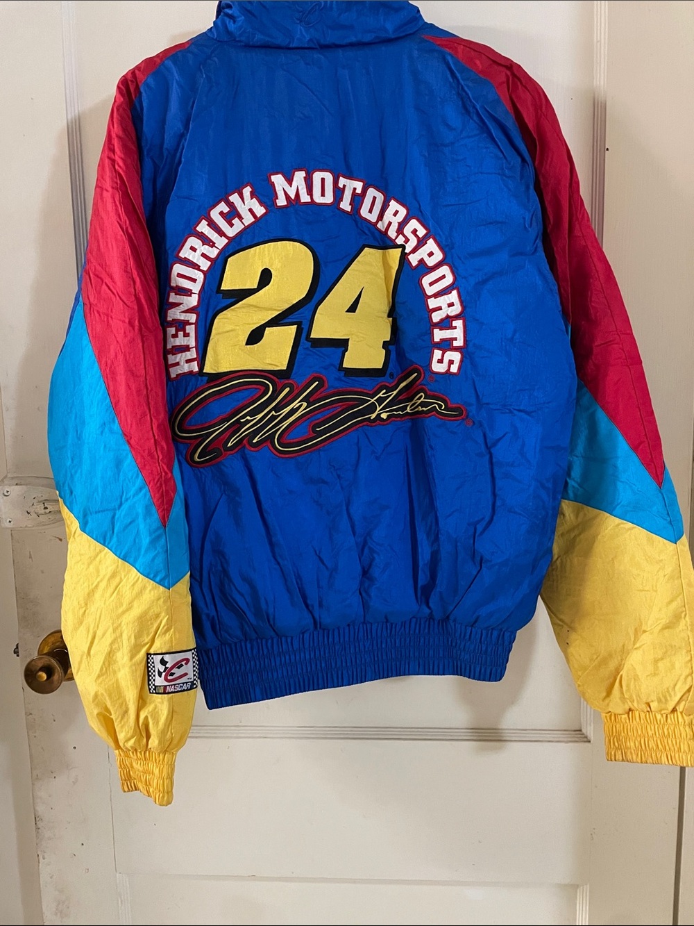 Kids Colorblock Racing Jacket in Blue/Yellow - Picture 4 of 6